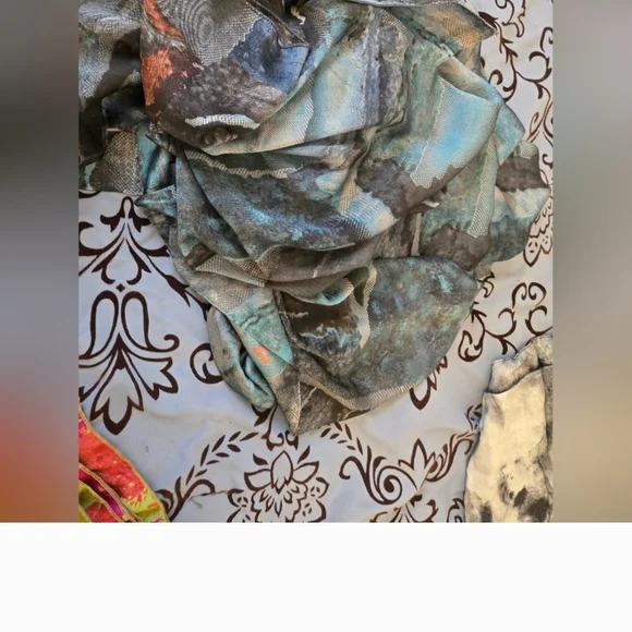 Abstract Blue Patterned Rectangle Silky Polyester Scarf - Picture 3 of 3